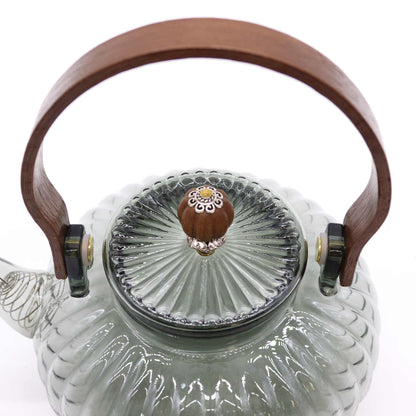 Glass Infuser Teapot, Charcoal Ribbed Pearl, 950ml, showing the distinctive design – glass infuser teapot product image 2