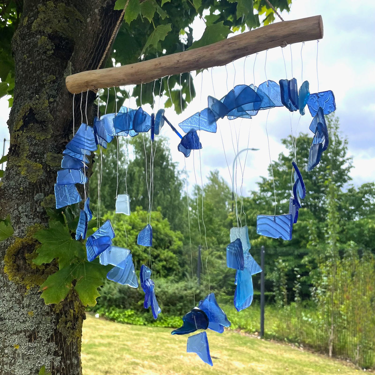 Blue Love Recycled Glass Wind Chime, showing the distinctive design – recycled glass wind chime product image 6