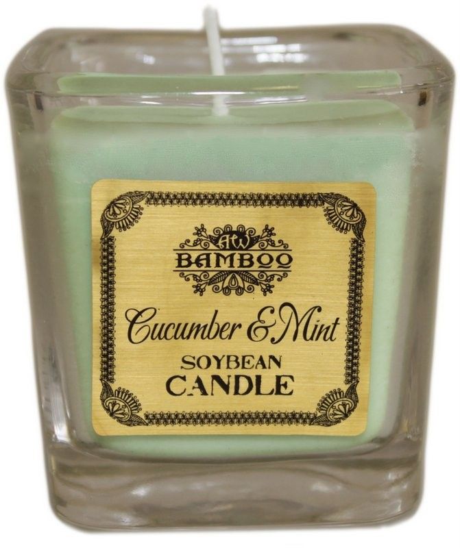 Soy Wax Jar Candle, Cucumber and Mint, showing the distinctive design – soy wax candle product image 4