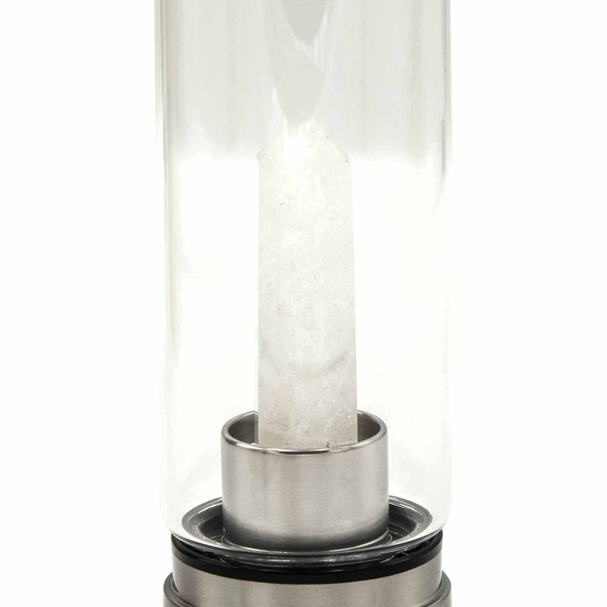 500 ml Crystal Infused Glass Water Bottle, Clear Quartz - Obelisk, showing the distinctive design – crystal water bottle product image 4
