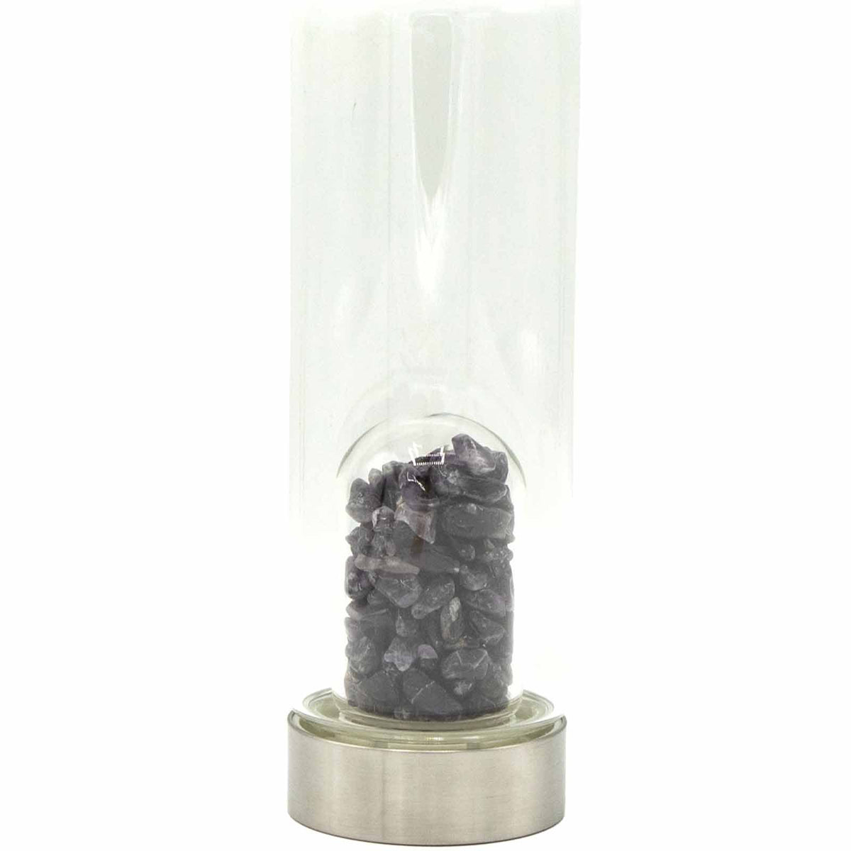 500 ml Crystal Infused Glass Water Bottle, Relaxing Amethyst - Chips, showing the distinctive design – crystal water bottle product image 2