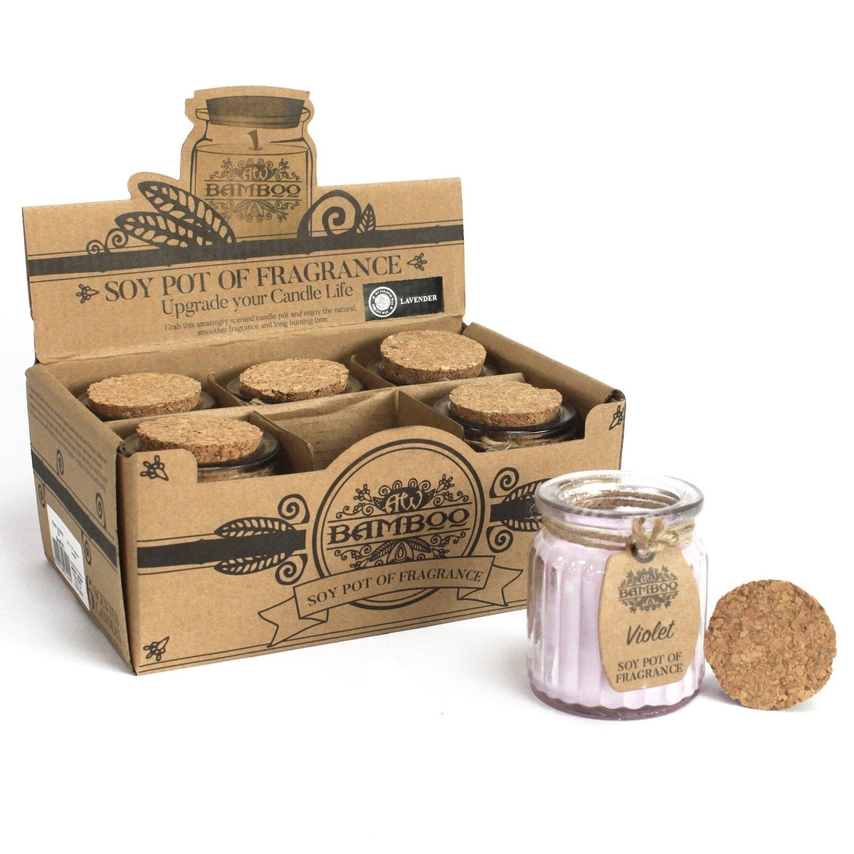 Violet Scented Soy Wax Pot Candle, showing the distinctive design – scented soy candle product image 2