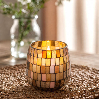 Medium Decorative Glass Jar Candle – Amber Mosaic product image 5, showing the distinctive design and materials