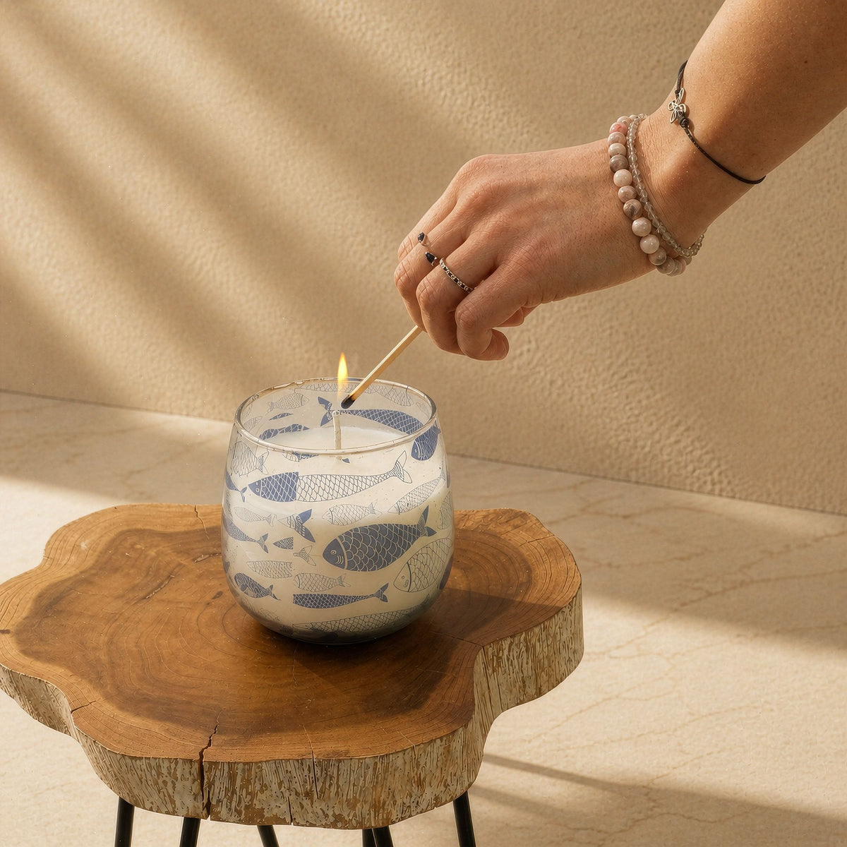 Medium Decorative Glass Jar Candle – Seabreeze product image 5, showing the distinctive design and materials