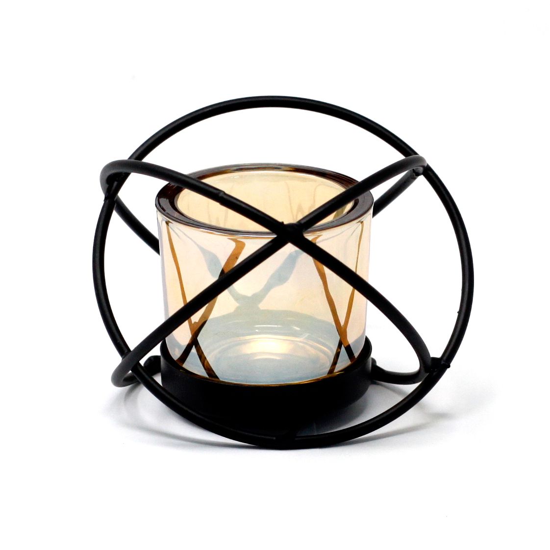 Geometric Iron Votive Candle Holder, Amber, showing the distinctive design – iron votive candle holder product image 3