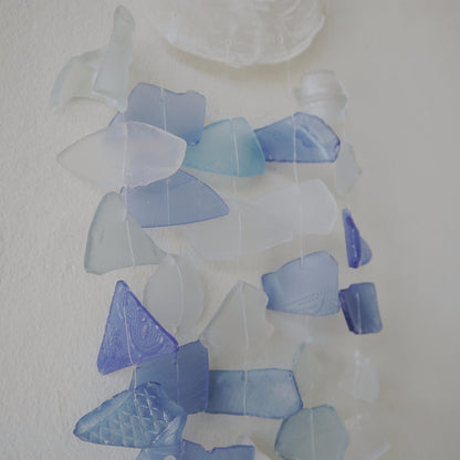Blue and White Glass Recycled Glass Drop Wind Chime, showing the distinctive design – recycled glass wind chime product image 2