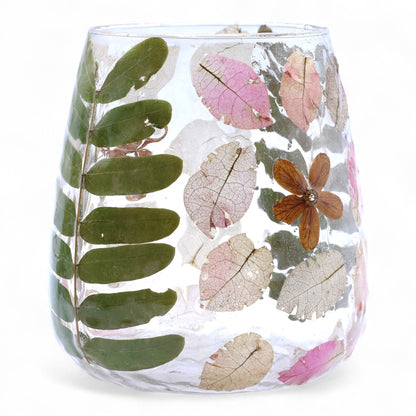 Primavera Botanical Recycled Glass Candle Holder – 12x11cm product image 4, showing the distinctive design and materials