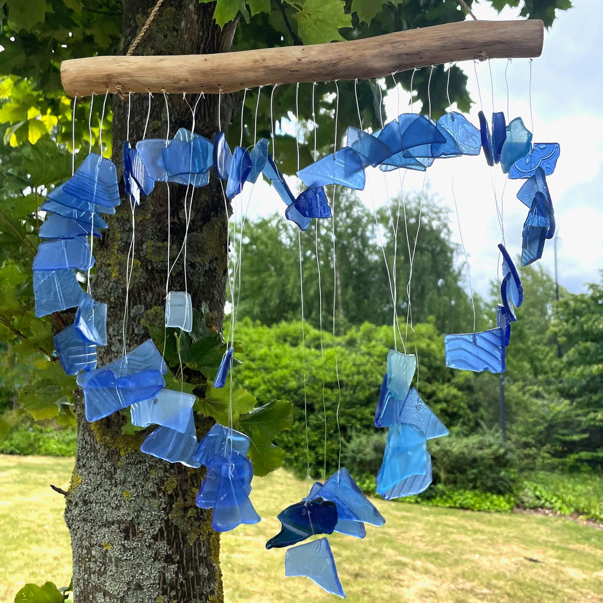 Blue Love Recycled Glass Wind Chime, showing the distinctive design – recycled glass wind chime product image 5