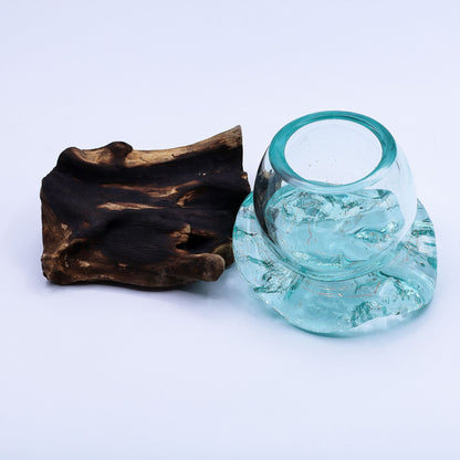 Molten Glass Mini Goldfish Bowl on Natural Wood Base (20 cm), showing the distinctive design – molten glass home decor product image 7