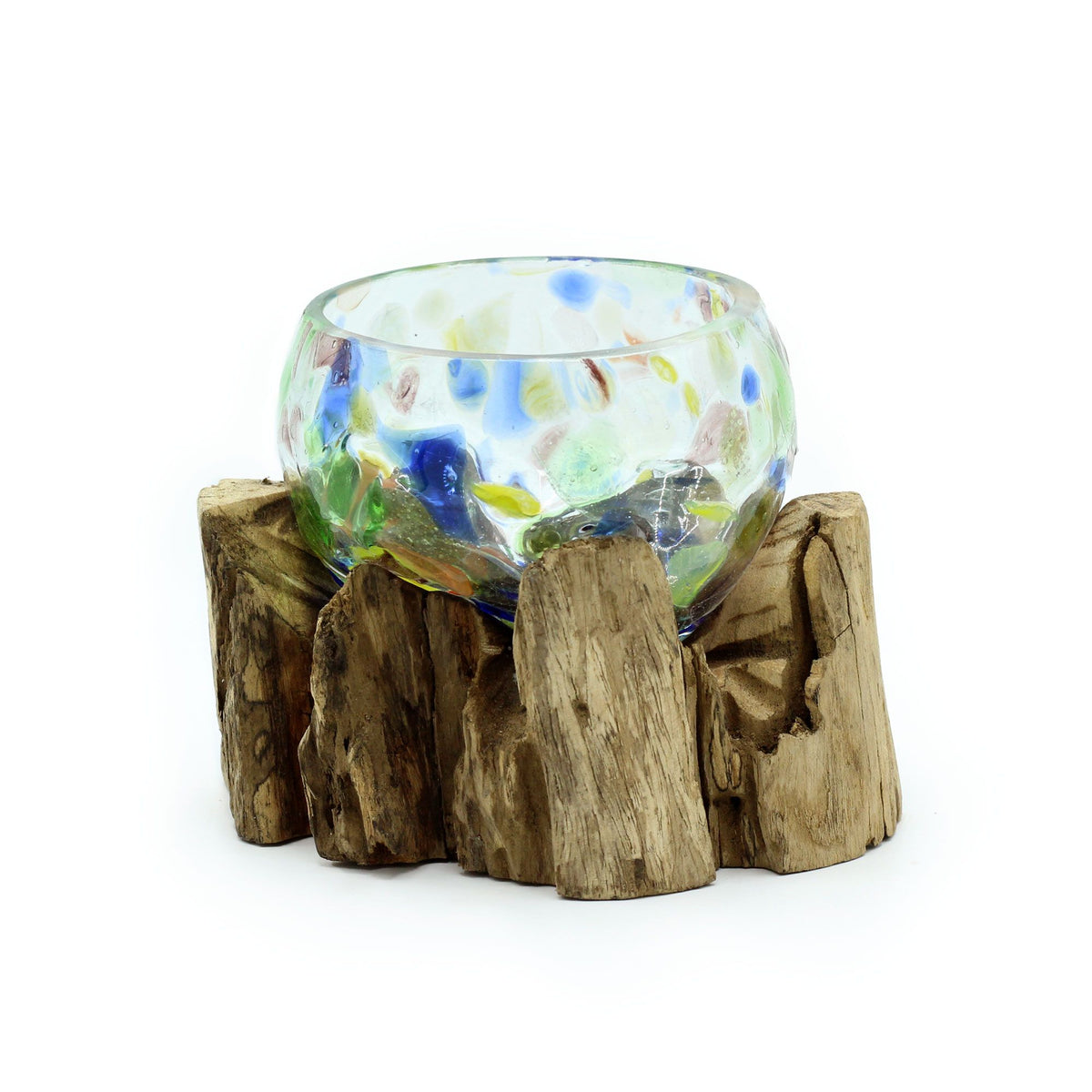 Molten Coloured Glass on Wood, Small Bowl, showing the distinctive design – molten glass home decor product image 2