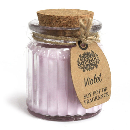 Violet Scented Soy Wax Pot Candle, showing the distinctive design – scented soy candle product image 1