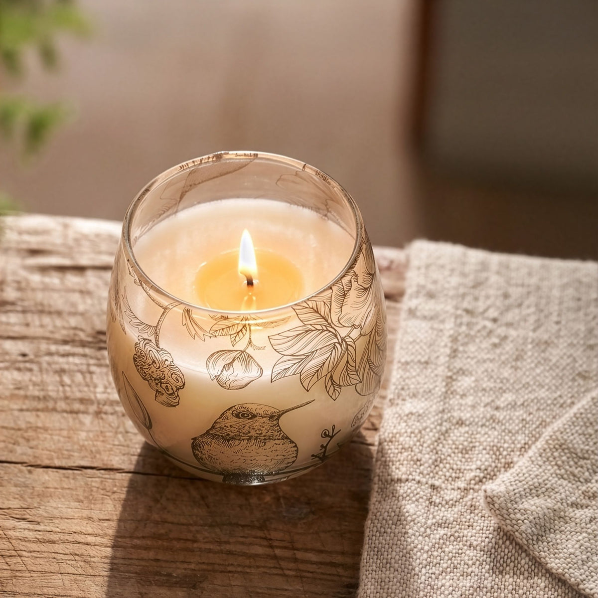 Small Decorative Glass Jar Candle – Drawn by Flame product image 6, showing the distinctive design and materials