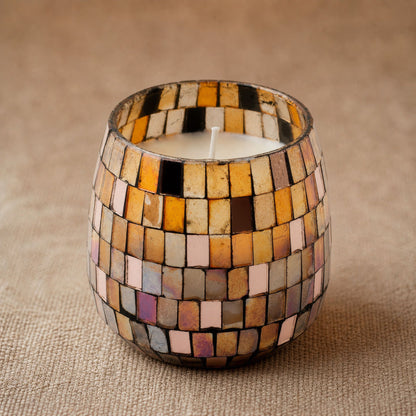 Medium Decorative Glass Jar Candle – Amber Mosaic product image 1, showing the distinctive design and materials