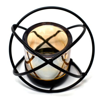 Geometric Iron Votive Candle Holder, Amber, showing the distinctive design – iron votive candle holder product image 1