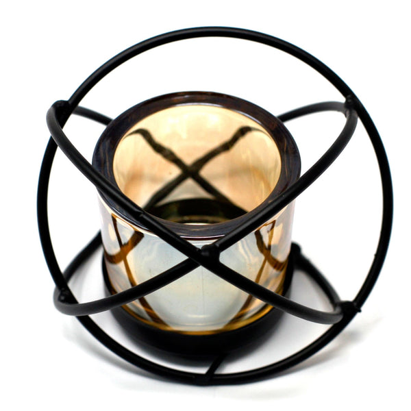 Geometric Iron Votive Candle Holder, Amber, showing the distinctive design – iron votive candle holder product image 1