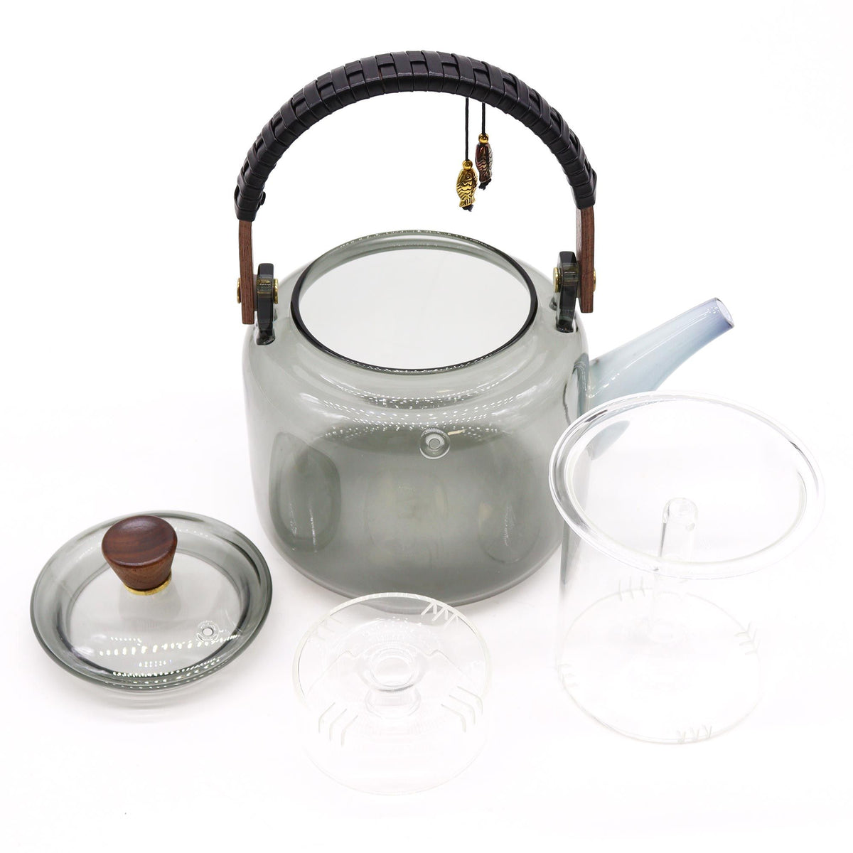 1000ml Glass Infuser Teapot with Steamer System, Charcoal Loose Leaf, showing the distinctive design – glass infuser teapot product image 2