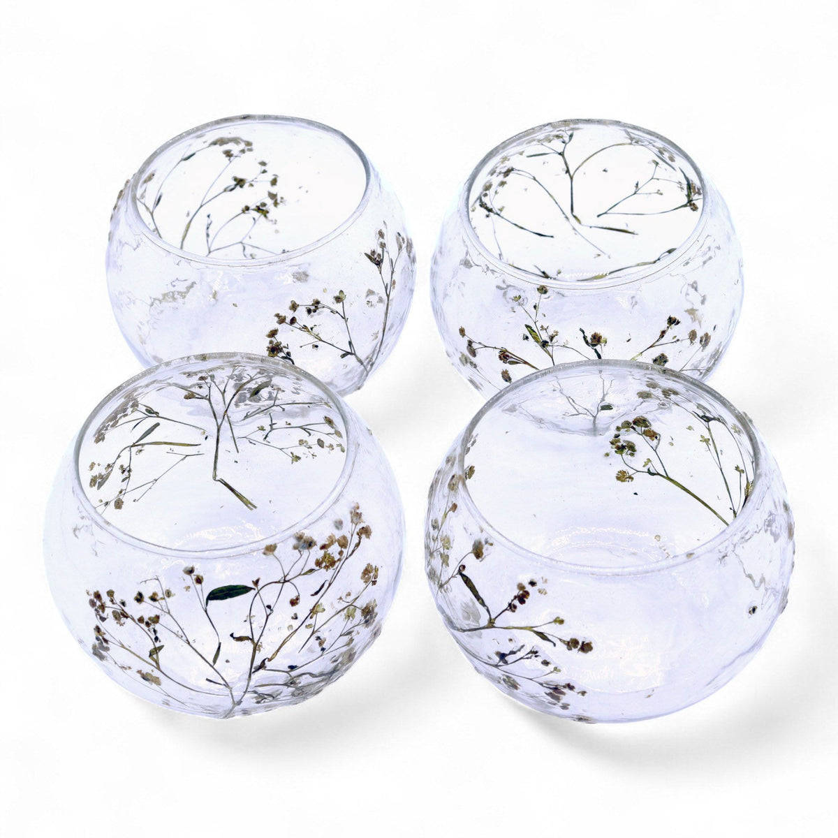 Natural Floral Recycled Glass Candle Holder, Margarita (8x10cm), showing the distinctive design – floral glass candle holder product image 3