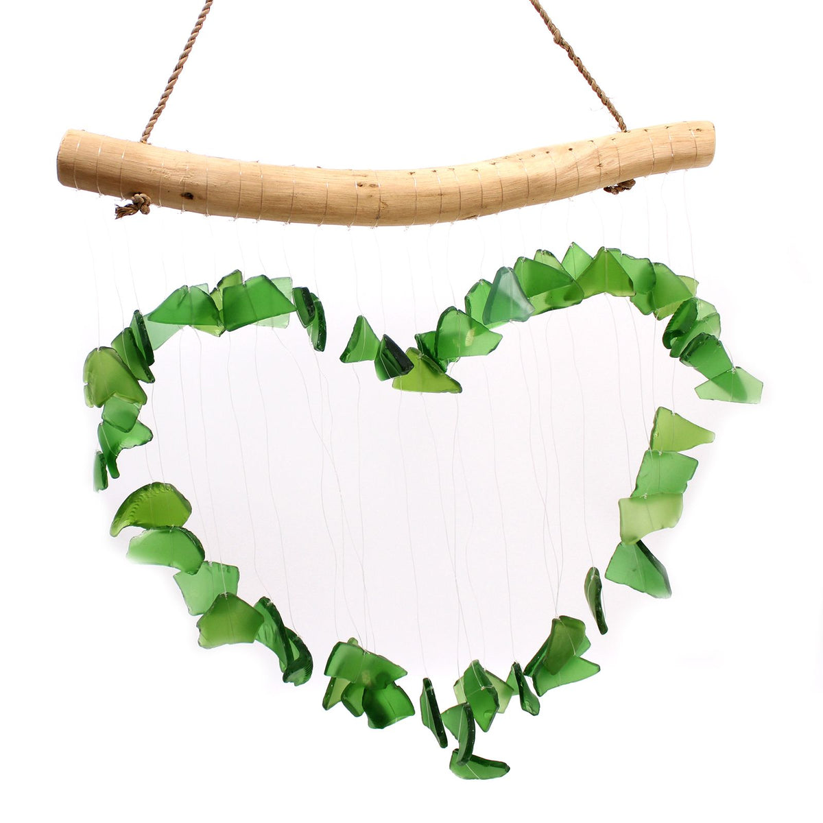 Green Love Recycled Glass Wind Chime, showing the distinctive design – recycled glass wind chime product image 6