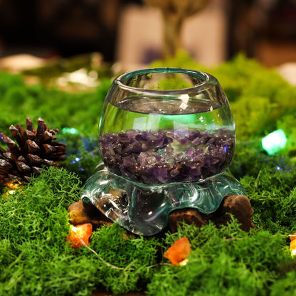 Molten Glass Mini Goldfish Bowl on Natural Wood Base (20 cm), showing the distinctive design – molten glass home decor product image 2