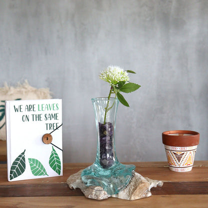 Small Molten Glass Vase on Whitewashed Wood product image 2, showing the distinctive design and materials