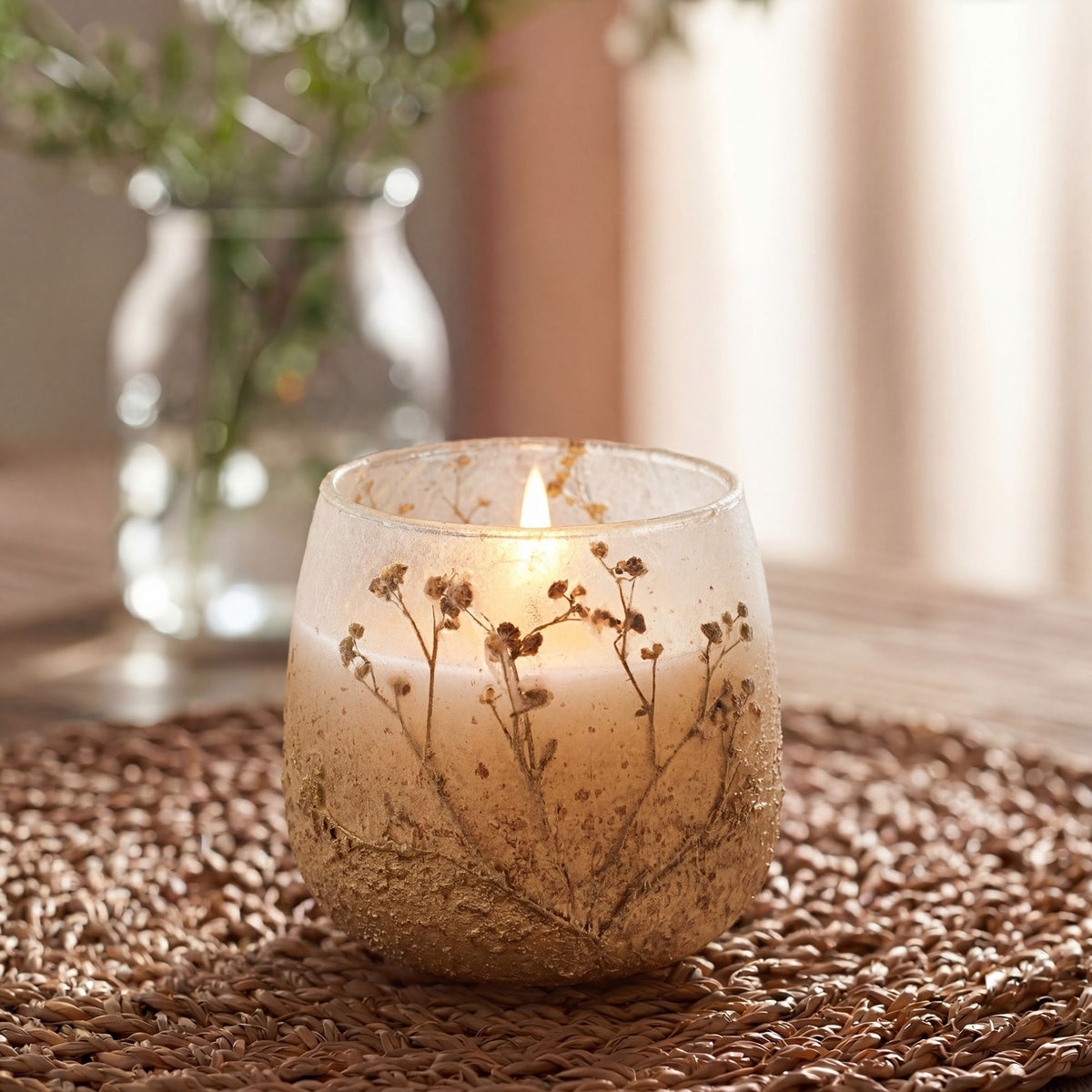 Medium Decorative Glass Jar Candle – Wildlight Woods product image 1, showing the distinctive design and materials