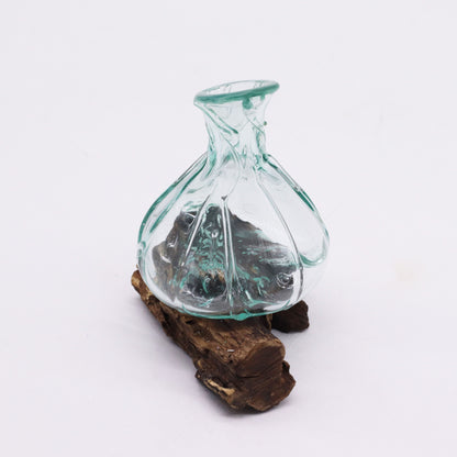 Molten Glass Fancy Mini Decanter on Wood 24cm, showing the distinctive design – molten glass home decor product image 7