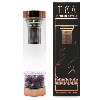 Crystal Glass Tea Infuser Bottle, Rose Gold - Amethyst, showing the distinctive design – glass tea infuser bottle product image 7