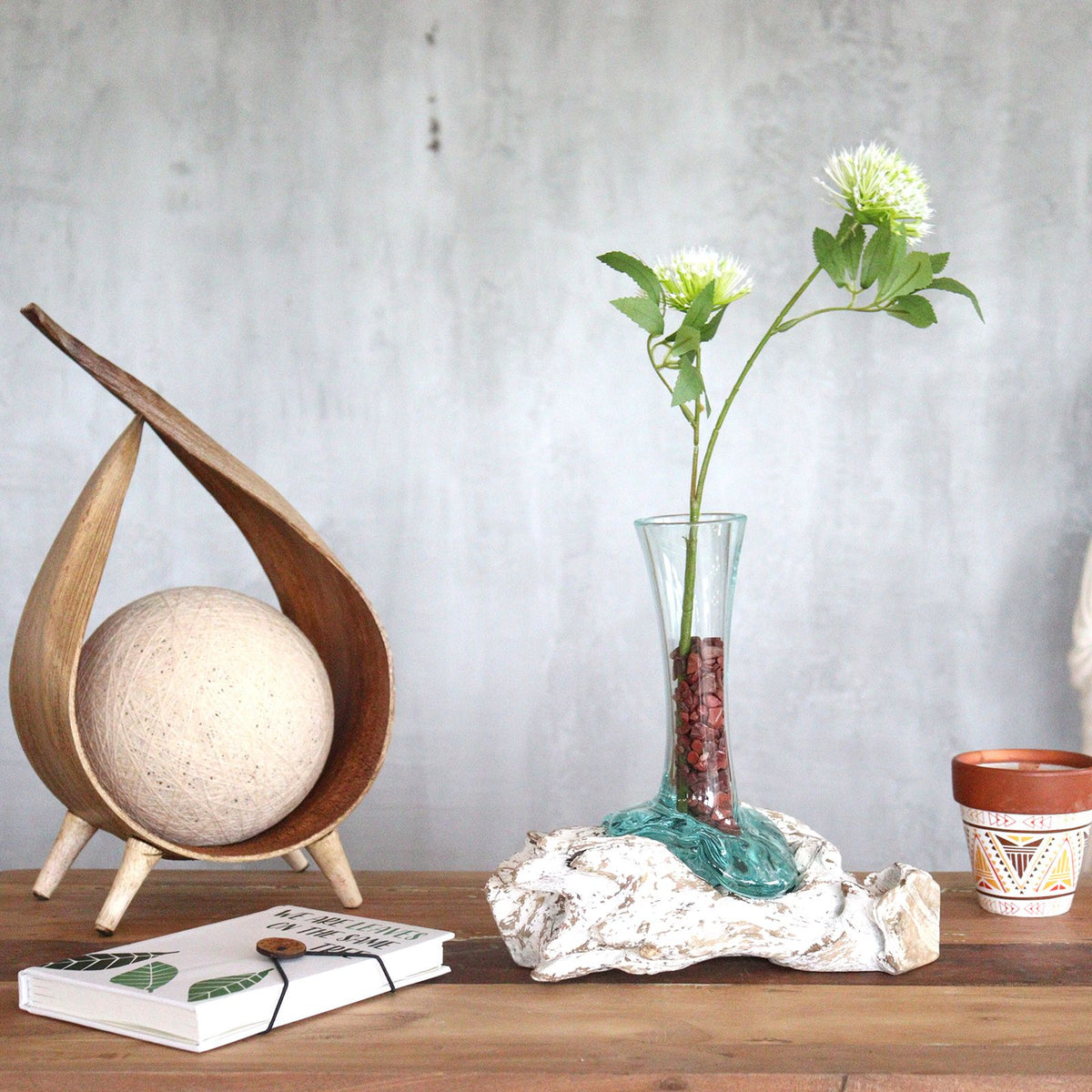 Small Molten Glass Vase on Whitewashed Wood product image 6, showing the distinctive design and materials