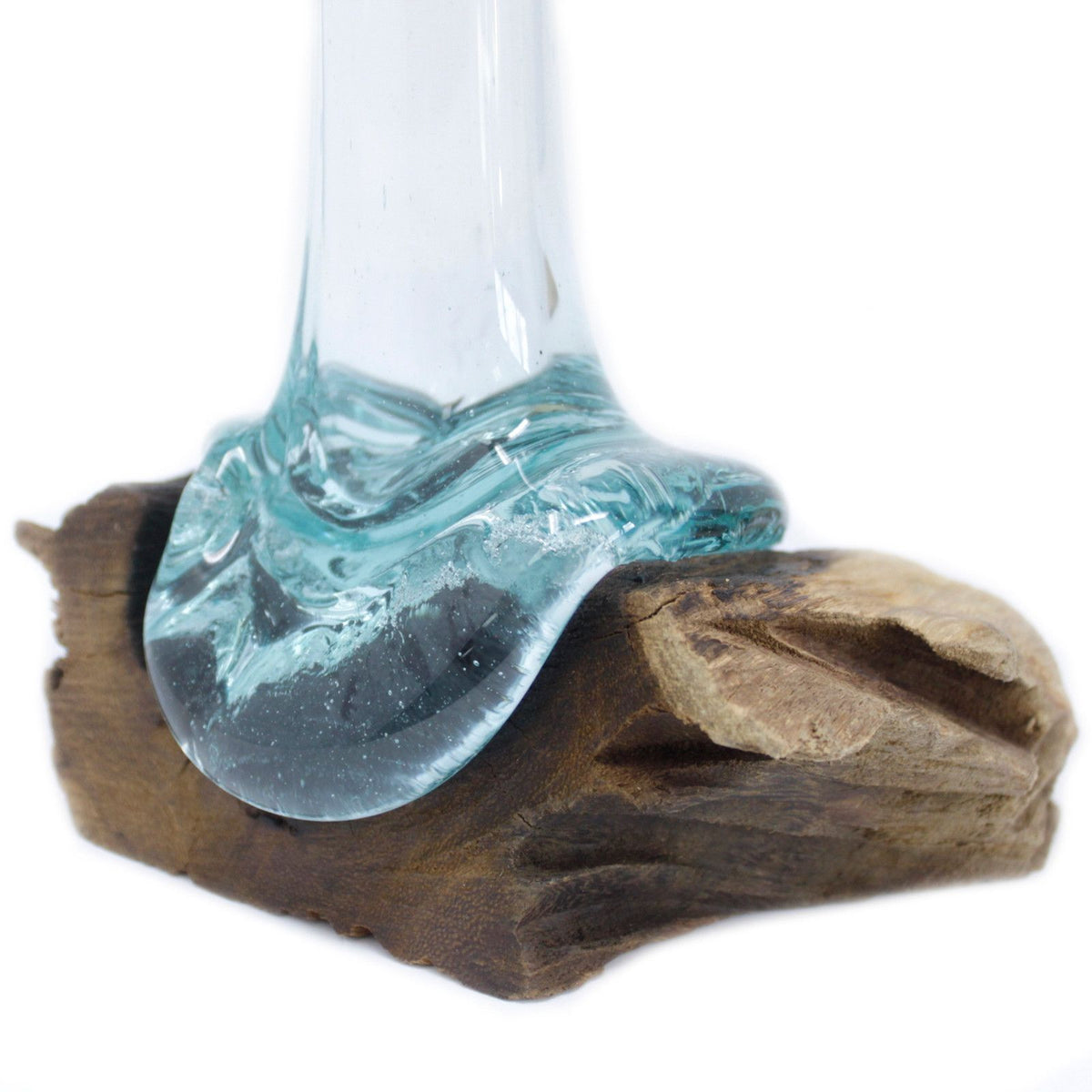 Sculptural Molten Glass Vase on Wood Base, Handcrafted, showing the distinctive design – molten glass home decor product image 3