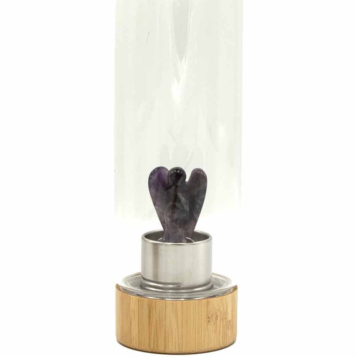 500 ml Crystal Infused Glass Water Bottle, Relaxing Amethyst - Angel, showing the distinctive design – crystal water bottle product image 2