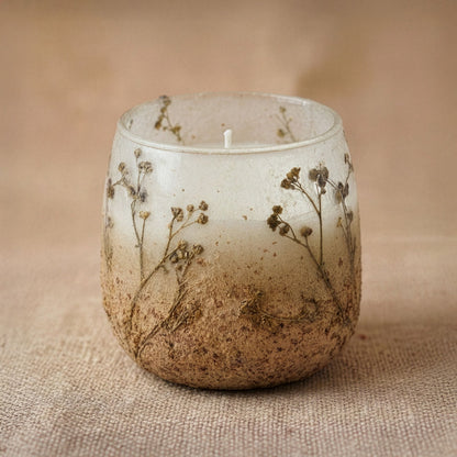 Medium Decorative Glass Jar Candle – Wildlight Woods product image 2, showing the distinctive design and materials