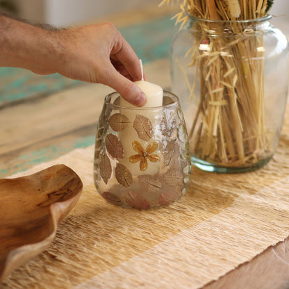 Primavera Botanical Recycled Glass Candle Holder – 12x11cm product image 12, showing the distinctive design and materials