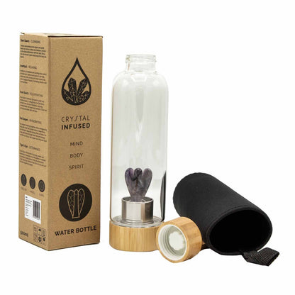 500 ml Crystal Infused Glass Water Bottle, Relaxing Amethyst - Angel, showing the distinctive design – crystal water bottle product image 1