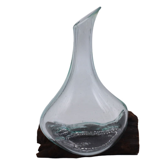 Molten Glass Mini Decanter on Wood 20cm, showing the distinctive design – molten glass home decor product image 1