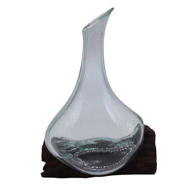 Molten Glass Mini Decanter on Wood 20cm, showing the distinctive design – molten glass home decor product image 1