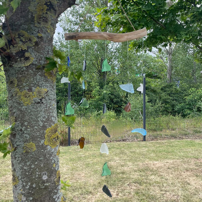 Five-String Recycled Glass Wind Chime, Multicolour Garden Decor, showing the distinctive design – recycled glass wind chime product image 5