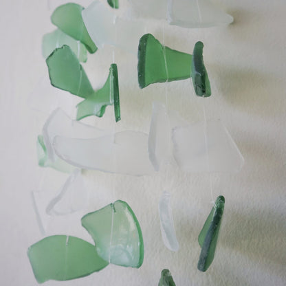 Green and White Glass Recycled Glass Drop Wind Chime, showing the distinctive design – recycled glass wind chime product image 3