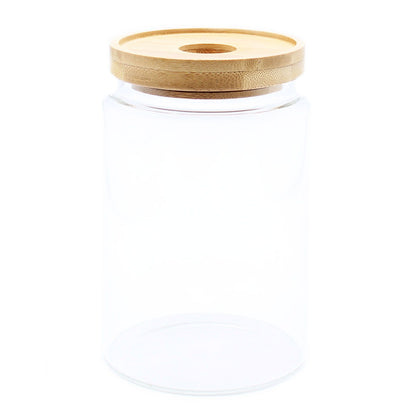 Glass Storage Jar with Bamboo Lid – 15cm product image 1, showing the distinctive design and materials
