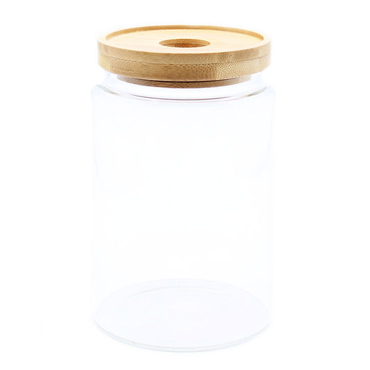 Glass Storage Jar with Bamboo Lid – 15cm product image 1, showing the distinctive design and materials