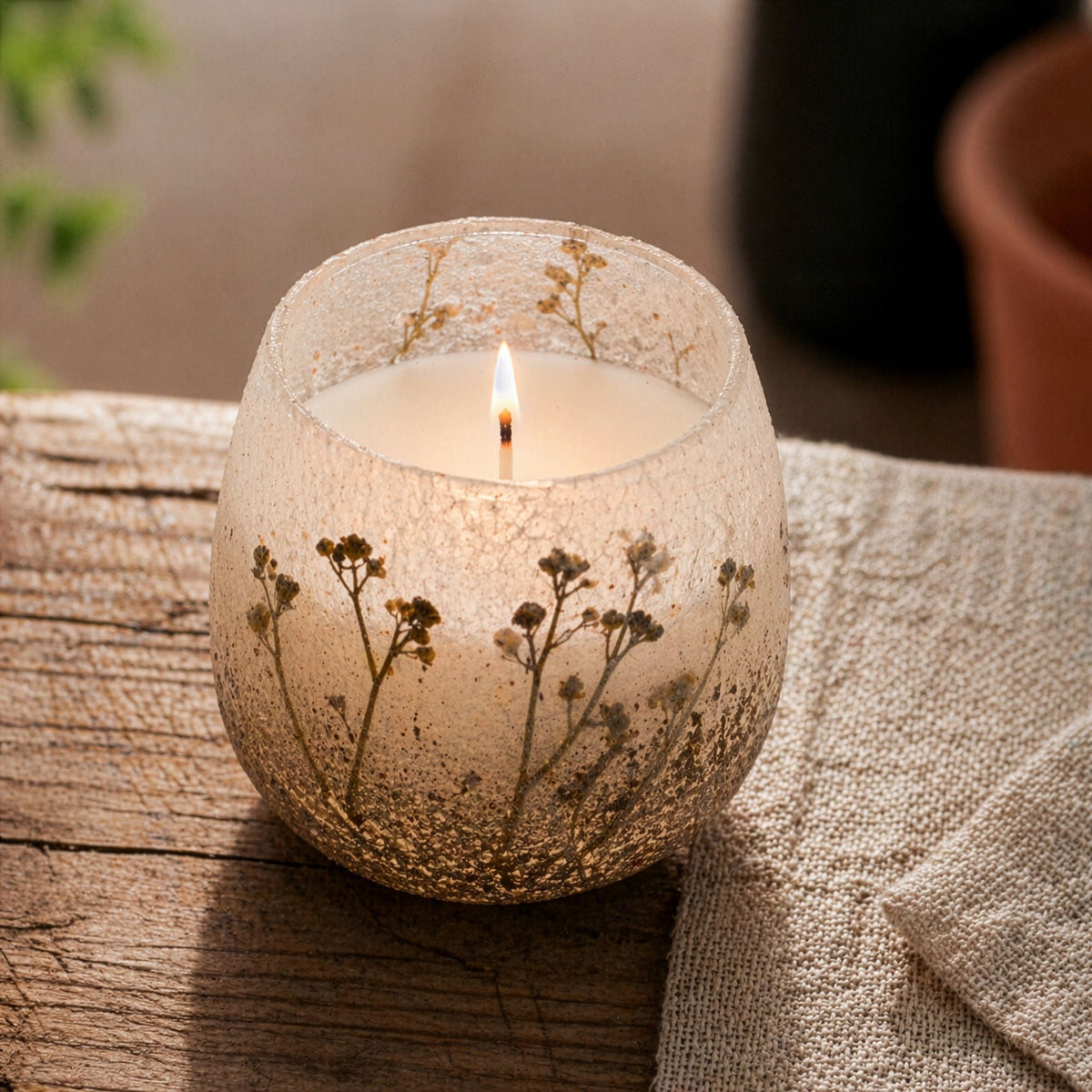 Medium Decorative Glass Jar Candle – Wildlight Woods product image 5, showing the distinctive design and materials