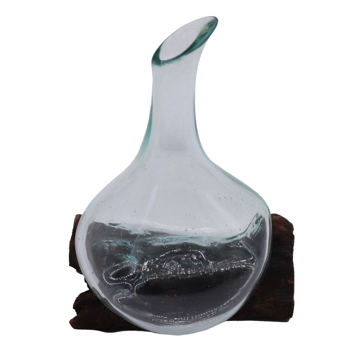 Molten Glass Mini Decanter on Wood 20cm, showing the distinctive design – molten glass home decor product image 3