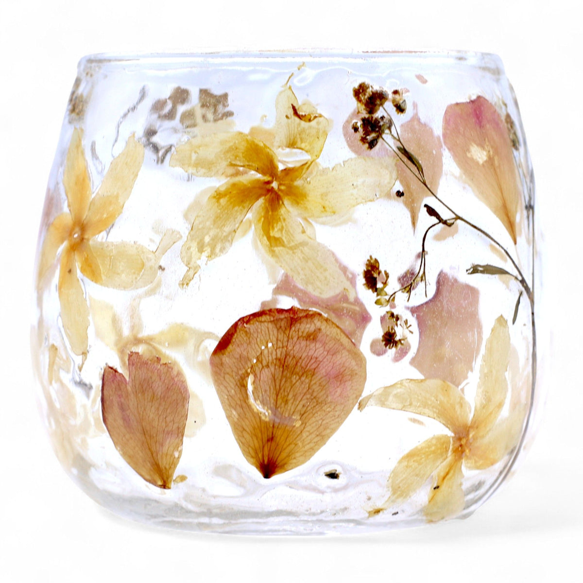 Natural Floral Recycled Glass Candle Holder, Rosa (8x8cm), showing the distinctive design – floral glass candle holder product image 2