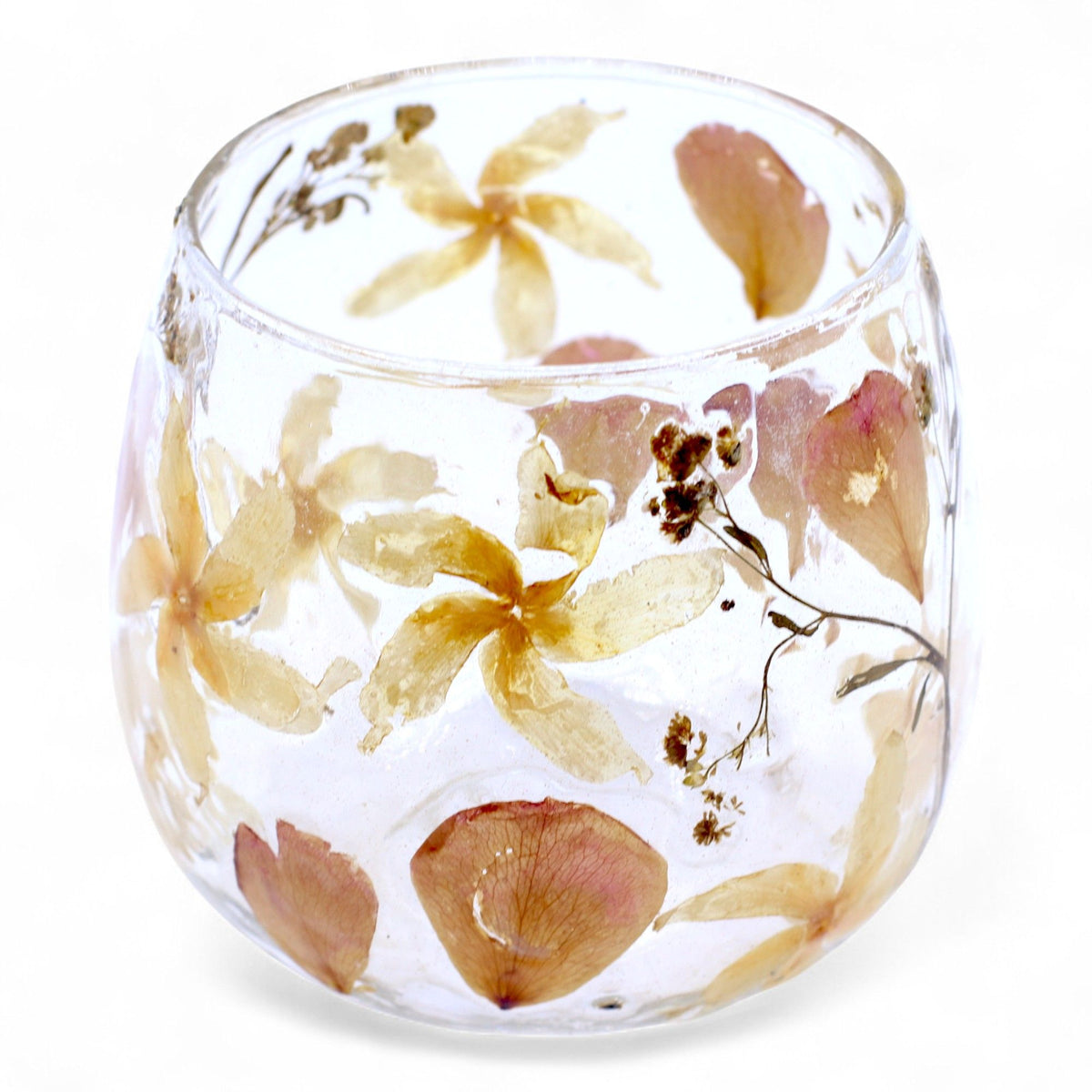 Natural Floral Recycled Glass Candle Holder, Rosa (8x8cm), showing the distinctive design – floral glass candle holder product image 6