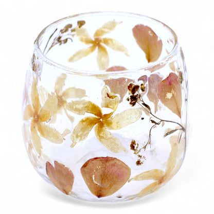 Natural Floral Recycled Glass Candle Holder, Rosa (8x8cm), showing the distinctive design – floral glass candle holder product image 6