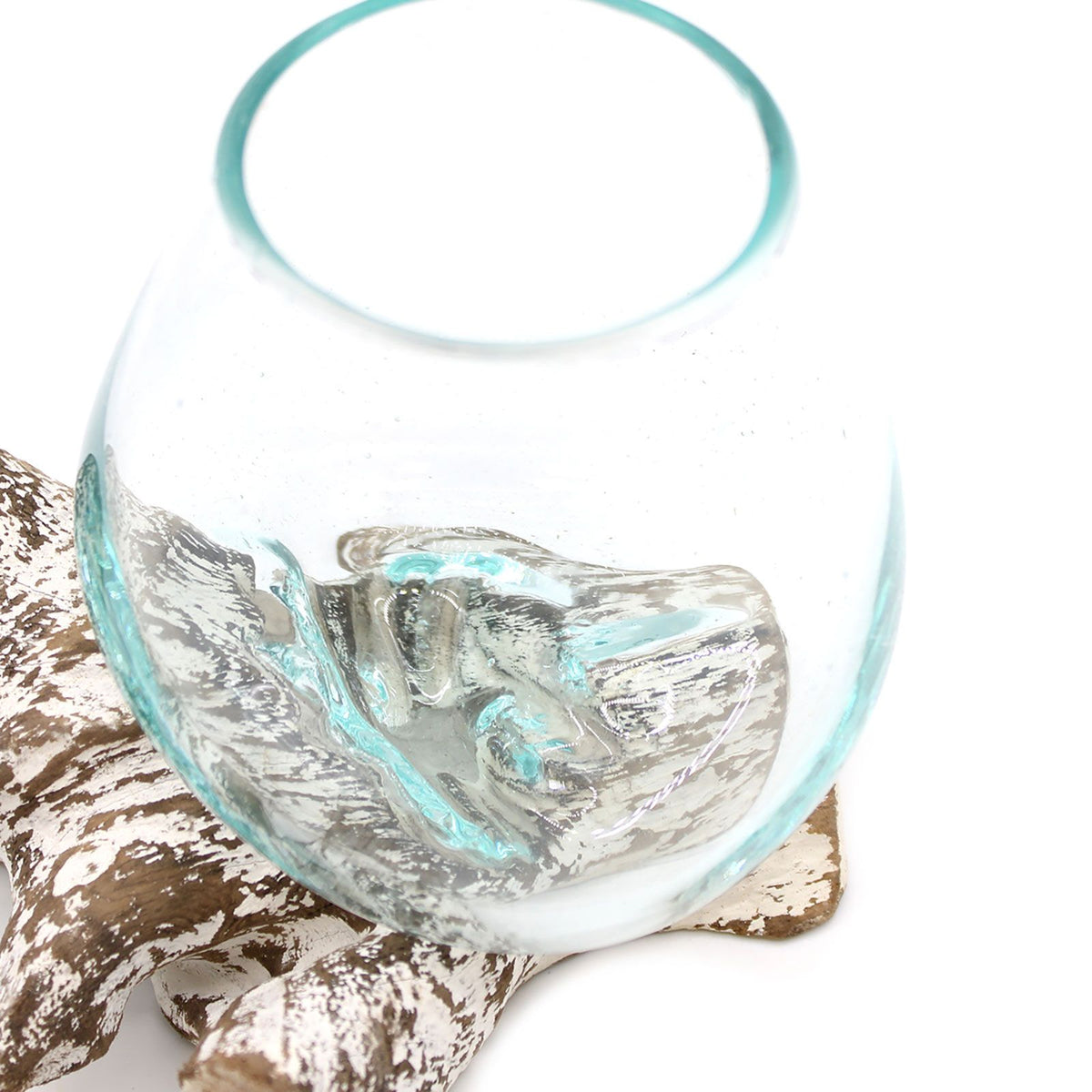 Small Molten Glass Decorative Bowl on Whitewashed Wood product image 5, showing the distinctive design and materials