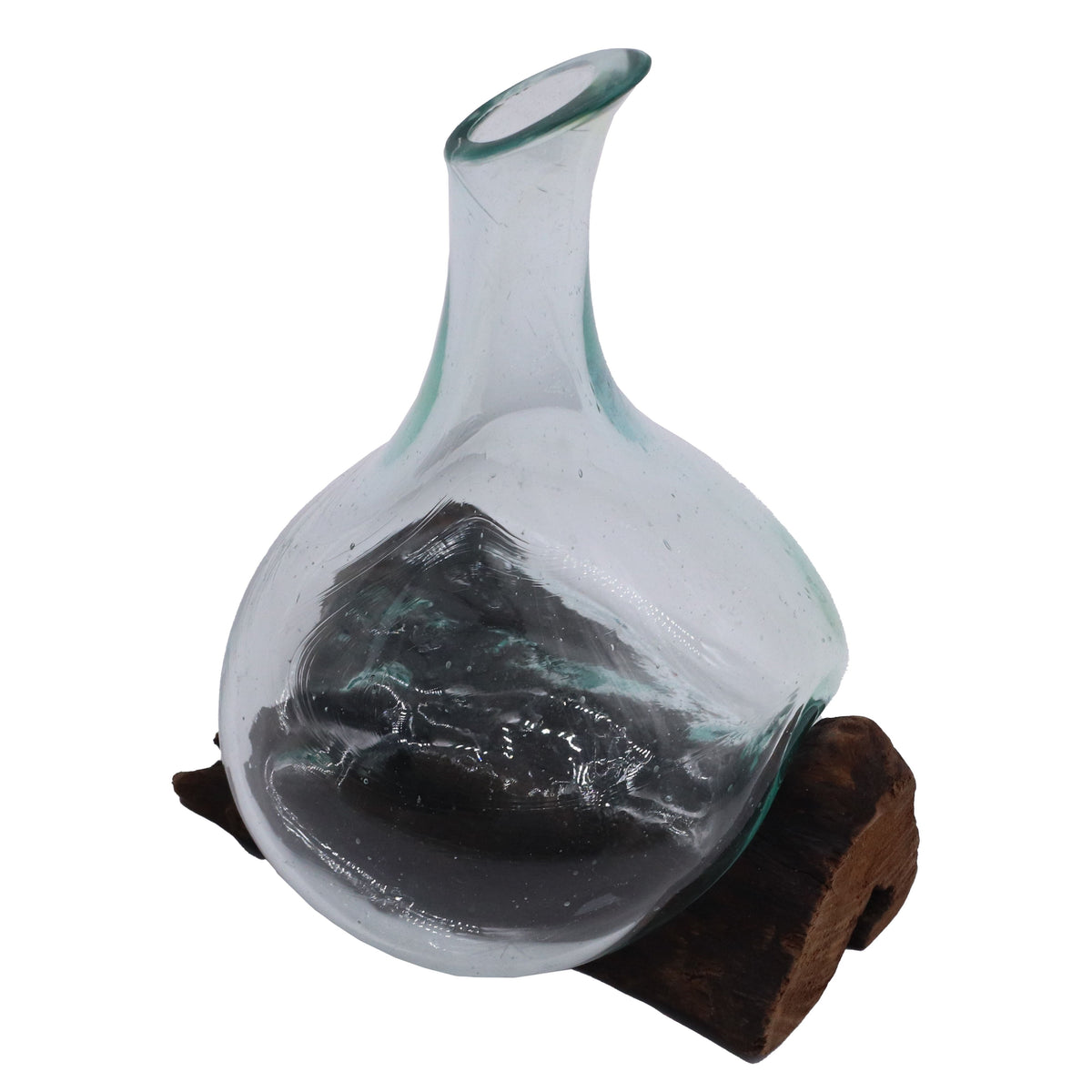 Molten Glass Mini Decanter on Wood 20cm, showing the distinctive design – molten glass home decor product image 4