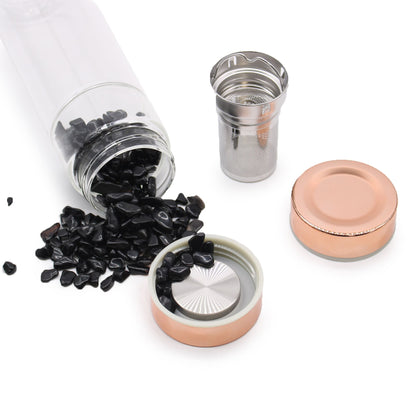 Crystal Glass Tea Infuser Bottle, Rose Gold - Amethyst, showing the distinctive design – glass tea infuser bottle product image 4