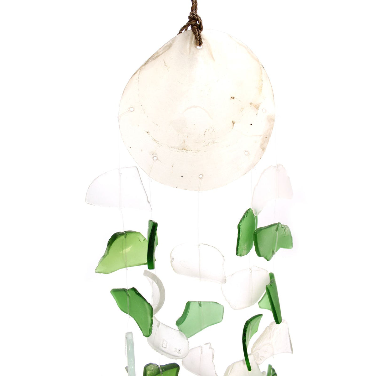 Green and White Glass Recycled Glass Drop Wind Chime, showing the distinctive design – recycled glass wind chime product image 7