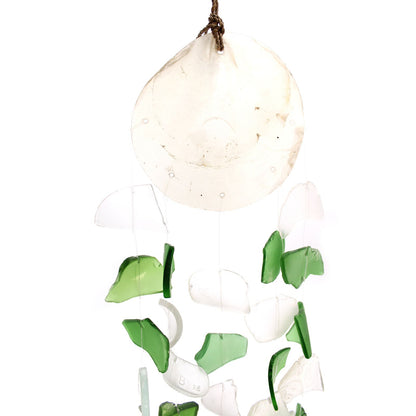 Green and White Glass Recycled Glass Drop Wind Chime, showing the distinctive design – recycled glass wind chime product image 7