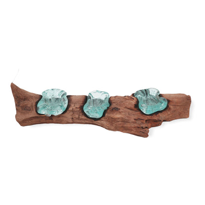 Triple Molten Glass Candle Holder on Natural Wood Base, Artisan Home, showing the distinctive design – molten glass home decor product image 4